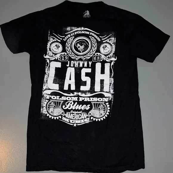 Johnny Cash black medium T-shirt Live Folsom Prison - Picture 1 of 6